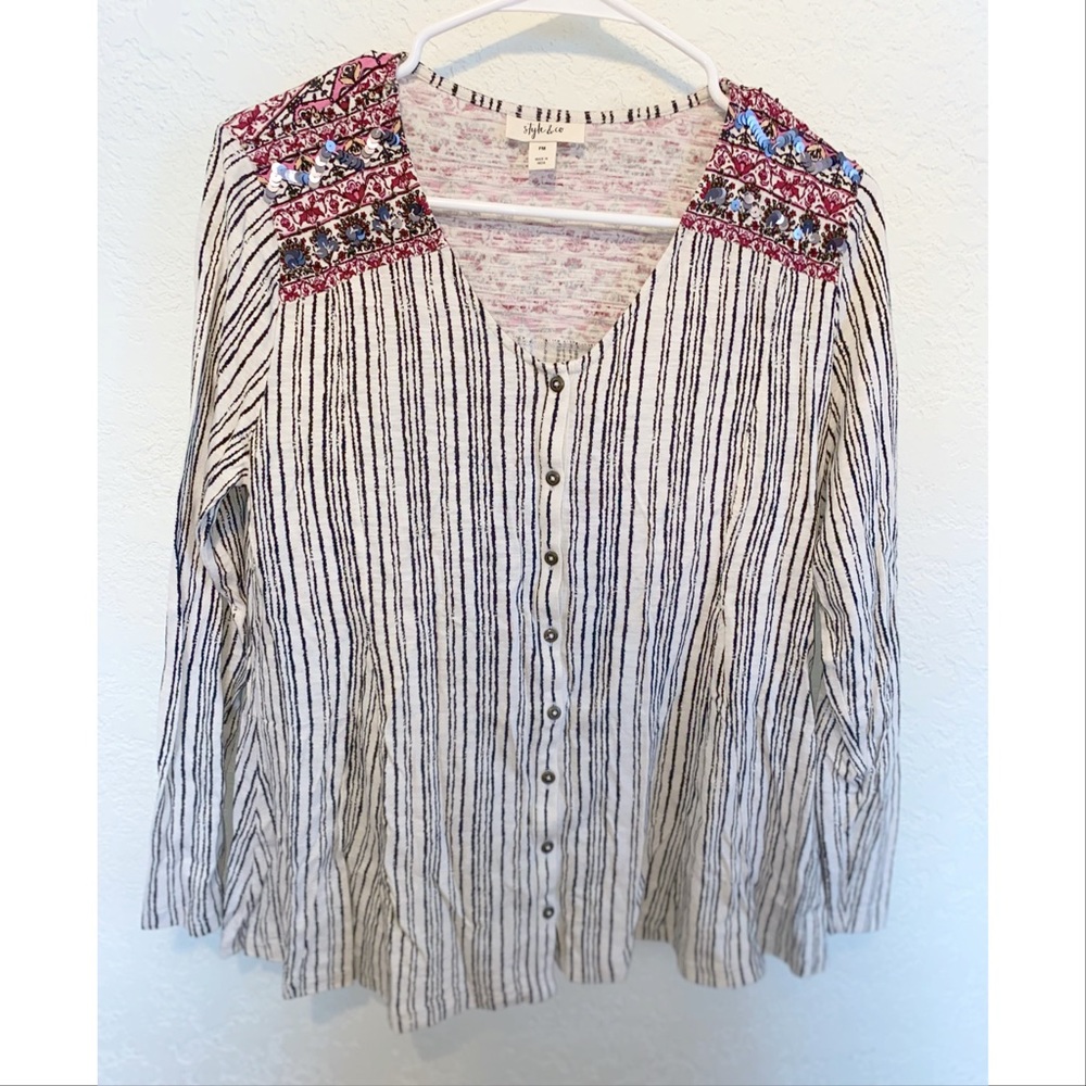Style & Co Striped Mixed Print Shirt size PM